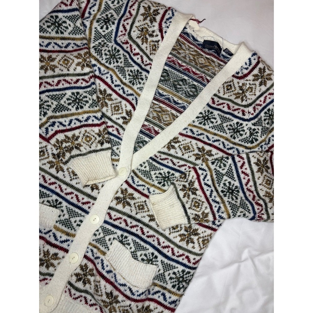 Vintage Hunters Run Women's White Patterned‎ Cardigan Cable Knit Sweater Medium